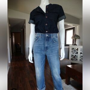 Lucky Brand Disco Jumpsuit Two Tone Denim Textured Fabric